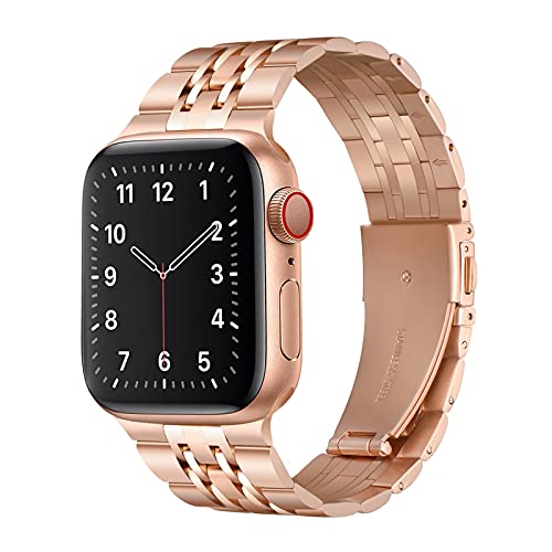 QAZNZ Metallarmband Kompatibel mit Apple Watch Armband 40mm 38mm 41mm Sieben Perlen Edelstahl Ersatzband für Ultra/Ultra2 iWatch Series 9/8/7/6/5/4/3/2/1,SE(38mm,Roségold von QAZNZ