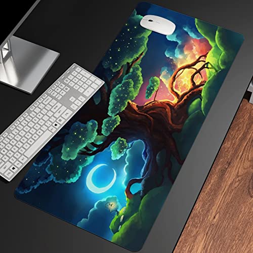 Anime mit großem Mauspad 1200x600x3mm XXL Large Anime Mousepad - Empfindliche Genähten Kanten wasserdichte - rutschfeste Abbildung bunt nachthimmel großer Baum von QApoerONOne