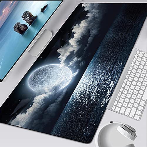 Beste Gaming-Mauspads 900x400x3mm XXL Large Anime Mousepad Empfindliche Genähten Kanten wasserdichte Oberfläche rutschfeste Gummibasis Schreibtischunterlage Gaming Mousepad Ozean Nacht Mond von QApoerONOne