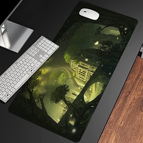 XXL-Geschwindigkeits-Gaming-Mauspad 1200x600x3mm Extended Gaming Mauspad- 300mm Dickes glattes extra großes Mousepad, Anti-Rutsch ​- rutschfest mauspad XXL grün Berge Schloss Nacht Aussicht von QApoerONOne