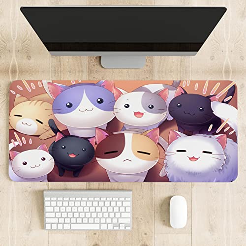 mauspad Gaming 900x400x3mm XXL Large Anime Mousepad - Empfindliche Genähten Kanten wasserdichte - rutschfeste Kreativ Cartoon Tier Katze von QApoerONOne