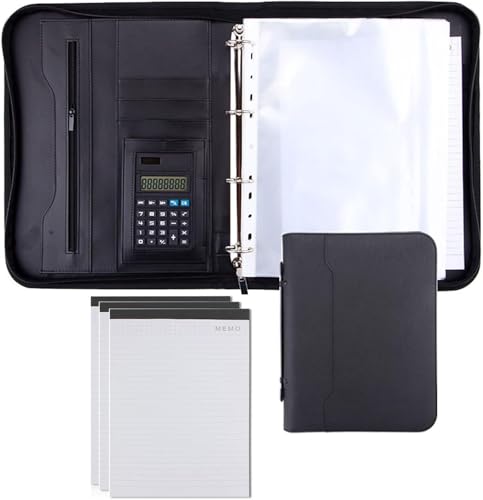 QBGJDOGE Faltmappe aus Leder for Geschäftskonferenzen, Portfolios, Ordner, Kunstleder, Reise-Organizer, Tasche mit Reißverschluss for Dokumente, Präsentationsmappen, Visitenkarten(Black,8digit calcula QBGJDOGE Faltmappe aus Leder for Geschäftskonferenzen, Portfolios, Ordner, Kunstleder, Reise-Organizer, Tasche mit Reißverschluss for Dokumente, Präsentationsmappen, Visitenkarten(Black,8digit calcula von QBGJDOGE