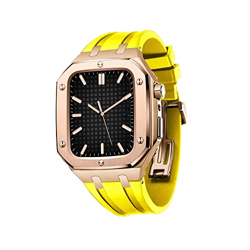 Men Stainless Steel Case with Watch Strap for Bands 44/45mm Rugged Strap Metal Protective Bumper Cover for IWatch Series 7/6/5/4/SE von QBTZLATJ