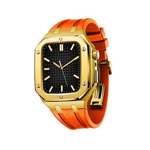 Men Stainless Steel Case with Watch Strap for Bands 44/45mm Rugged Strap Metal Protective Bumper Cover for IWatch Series 7/6/5/4/SE von QBTZLATJ