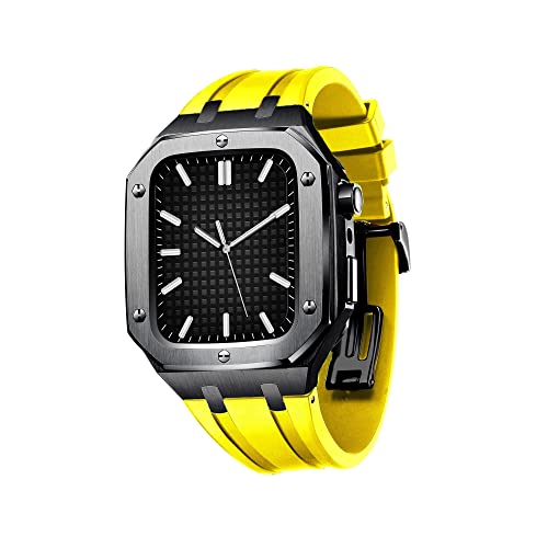 Men Stainless Steel Case with Watch Strap for Bands 44/45mm Rugged Strap Metal Protective Bumper Cover for IWatch Series 7/6/5/4/SE von QBTZLATJ