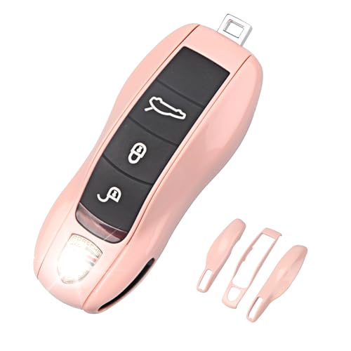 QBUC Schutzhülle für Porsche-Schlüsselanhänger, 3-teilig, lackiert, kompatibel mit Porsche Cayenne Panamera Macan Cayman (Morandi Pink) von QBUC