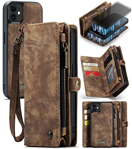 Flip Case Cover Wallet Case für iPhone 12, 2-in-1 Abnehmbare Premium Leder Magnetische Reißverschlusstasche Handyhülle für Frauen mit Kartenhalter + Geldfach, Gurt Handyhülle (Colo Flip Case Cover Wallet Case für iPhone 12, 2-in-1 Abnehmbare Premium Leder Magnetische Reißverschlusstasche Handyhülle für Frauen mit Kartenhalter + Geldfach, Gurt Handyhülle (Colo von QDCFY