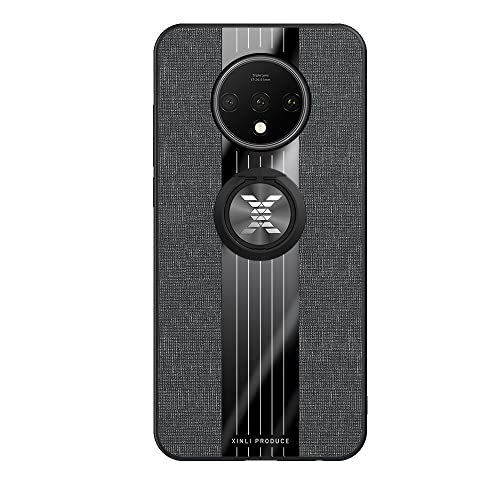Flip Case Cover kompatibel mit One Plus 7T Hülle, mit magnetischer 360°-Ständerhülle, Multifunktions-Schutzhülle, Stoff, stoßfest, TPU, Schutzhülle, Handyhülle, Abdeckung (Farbe: Schwarz) von QDCFY