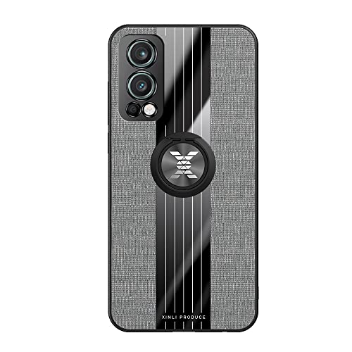 Flip Case Cover kompatibel mit One Plus Nord 2 5G Hülle, mit magnetischem 360°-Ständer, Multifunktions-Schutzhülle, Stoff, stoßfest, TPU, Schutzhülle, Handyhülle (Farbe: Grau) von QDCFY