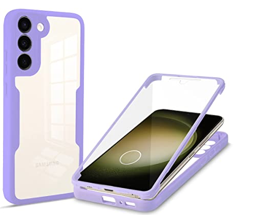 Handy-Rückseite, transparente Hülle für Samsung Galaxy S23 Hülle, Ganzkörperhülle transparente Handyhülle, eingebauter Displayschutz, 360° Rundumschutz, staubdicht, stoßfest, (Farbe: lila) von QDCFY