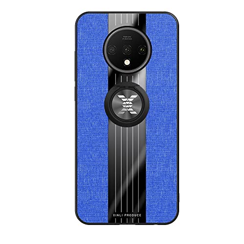QDCFY Flip Case Cover kompatibel mit One Plus 7T Hülle, mit magnetischer 360°-Ständerhülle, Multifunktions-Schutzhülle, Stoff, Textil, stoßfest, TPU, Schutzhülle, Handyhülle (Farbe: Blau) von QDCFY