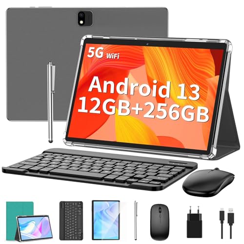 QDDQ Tablet 10 Zoll, 2-in-1 Tablet mit Tastatur, Android 13 Tablet, 256GB ROM+1TB TF, 8000mAh mit Hülle, 2.4GHZ+5G WiFi，Octa-core, 1080P FHD Video, 8MP Kamera,Bluetooth/Typ-c/GMS (Grün) von QDDQ