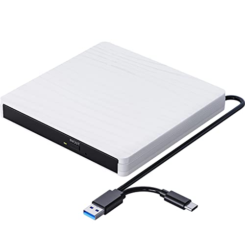 QDSYLQ Externes CD DVD Laufwerk, USB 3.0 Type-C Tragbar CD DVD +/-RW Brenner Optical Drive DVD Laufwerk Extern für Laptop, PC, Desktop, MacBook, iMac, Windows 11/10/8/7/XP/Linux/Vista/MacOS, Weiß von QDSYLQ