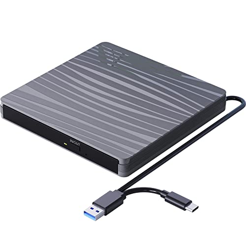 QDSYLQ Externes CD DVD Laufwerk USB 3.0 Type-C Tragbar CD DVD +/-RW Brenner Optical Drive DVD Laufwerk Extern für Laptop, PC, Desktop, MacBook, iMac, Windows 11/10/8/7/XP/Linux/Vista/MacOS-Grau von QDSYLQ