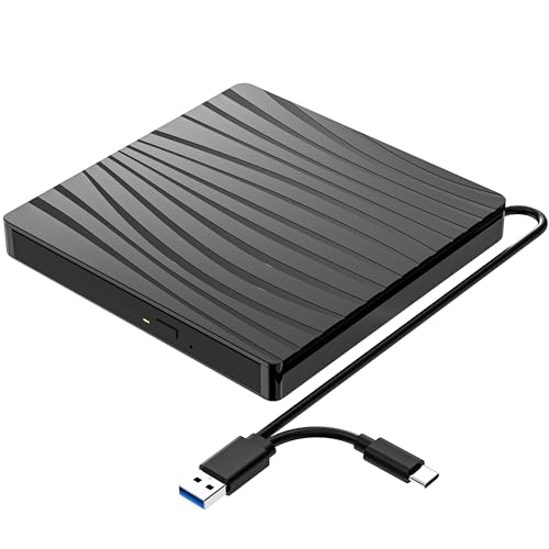 QDSYLQ Externes DVD Laufwerk, USB 3.0 & Type-C Tragbar CD DVD +/-RW Brenner Optical Drive DVD Laufwerk Extern für Laptop, PC, Desktop, MacBook, iMac, Windows 11/10/8/7/XP/Linux/Vista/MacOS von QDSYLQ