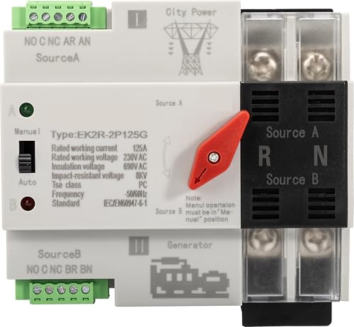 ATS PV 2P Einphasig AC 220V Dual Power Automatische Übertragung Elektrische PV Wahlschalter EK2R 1Pcs(City Grid-Generator,2P 220V_100A) von QEJBQKWU