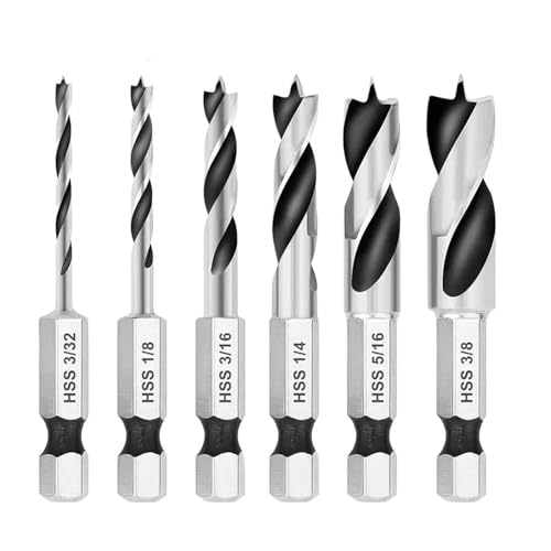 HSS SAE Brad Dreikant Bohrer Set 1/4 Zoll Sechskantschaft 3/32 1/8 3/16 1/4 5/16 3/8 6-teilig von QEJBQKWU