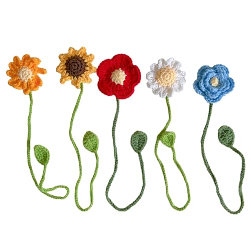 5 PCS Daisy Bookmarks Sunflower Bookmarks Flower Bookmarks, Handmade Knitted Cute Floral Bookmarks, Crochet Bookmark Gift for Readers Book Lovers Teacher von QEOTOH