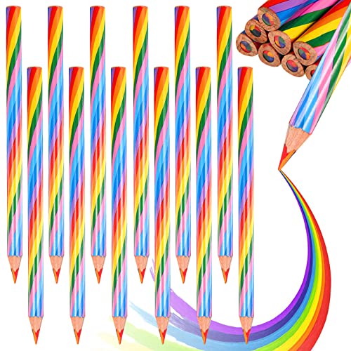 QESSUVNC 12 Stücke Bleistift Regenbogenfarben 4 in 1 Zeichnung Regenbogenfarben Bleistifte Neon Farbstifte Kunst Schreibwarenfür Kunst Zeichnung Färbung Skizzieren von QESSUVNC