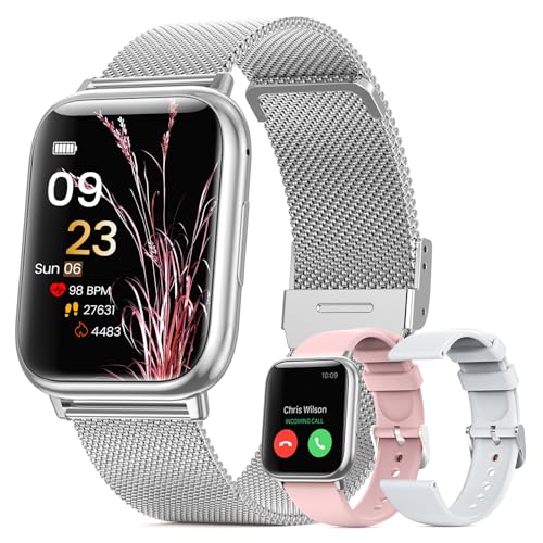 Smartwatch Damen mit Telefonfunktion, 1.83" Uhr mit SpO2 /Herzfrequenz/Schlafmonitor /Multi Sportuhr/IP68 Wasserdicht//Menstruationszyklus/Fitness Tracker Schrittzähler für iOS Android (Silber) von QEYUMYEU