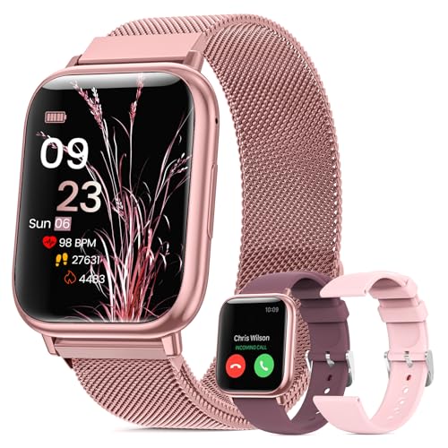 Smartwatch Damen mit Telefonfunktion, 1.83" Uhr mit SpO2 /Herzfrequenz/Schlafmonitor /Multi Sportuhr/IP68 Wasserdicht//Menstruationszyklus/Fitness Tracker Schrittzähler für iOS Android (RosaLila) von QEYUMYEU