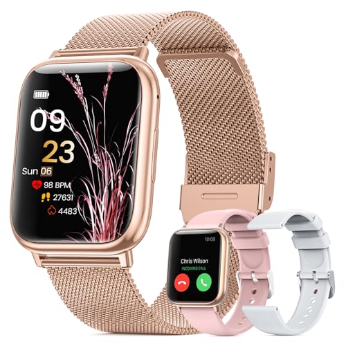 Smartwatch Damen mit Telefonfunktion, 1.83" Uhr mit SpO2 /Herzfrequenz/Schlafmonitor /Multi Sportuhr/IP68 Wasserdicht//Menstruationszyklus/Fitness Tracker Schrittzähler für iOS Android (Rose Gold) von QEYUMYEU