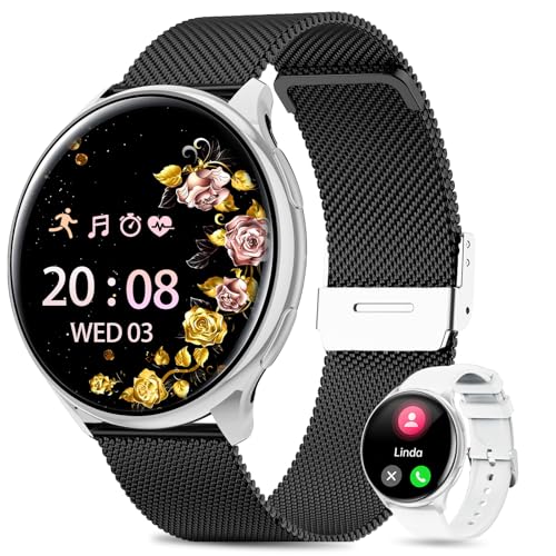 2025 Smartwatch Damen mit ET/HRV/SIRI, 1.39"TFT Touch Screen Armbanduhr mit Telefonfunktion SpO2 Schlafüberwachung Menstruationszyklus IP68 Wasserdicht Fitness Tracker für iOS Android (Schwarz Silber) 2025 Smartwatch Damen mit ET/HRV/SIRI, 1.39"TFT Touch Screen Armbanduhr mit Telefonfunktion SpO2 Schlafüberwachung Menstruationszyklus IP68 Wasserdicht Fitness Tracker für iOS Android (Schwarz Silber) von QEYUMYEU