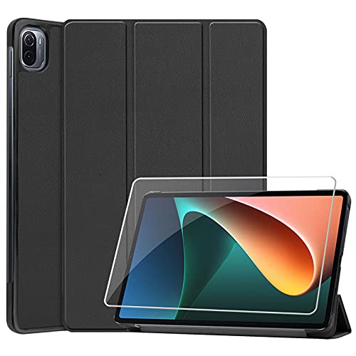 QFSM Hülle + Display Schutzfolie für Xiaomi Pad 5 11.0" - Anti-Fall Schutzhülle, mit Support-Funktion Shell Case, Gehärtetes Glas Panzerglas Folie (Black) von QFSM