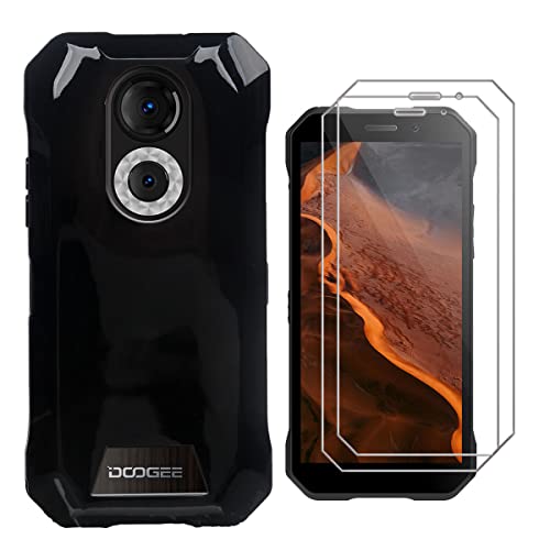 QFSM Hülle + Tempered Glass Für Doogee S61/Doogee S61 Pro (6.0"),Schwarz Schutzhülle Silikon Weich TPU Case Cover + 2 Stück 9H Härte Langlebig Glas Gehärtetes Folie Glass Film Protector Schutz -Black von QFSM