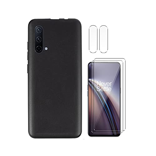 QFSM Hülle Für Oneplus Nord CE 5G + 2 Stück Panzerglas Schutzfolie + 2 Stück Kamera Schutzfolie - Black Schutzhülle Silikon Weich TPU Case Cover Gehärtetes Folie Glass Film Protector Schutz von QFSM