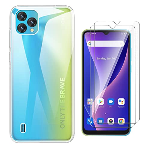 QFSM Schutzhülle Hülle für Blackview Oscal C60 4G + 2 Stück Tempered Glass Schutzfolie - Transparent Weich Silikon Flexibel TPU Handyhülle Tasche Case - Clear von QFSM