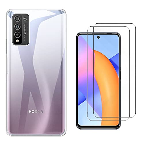 QFSM Schutzhülle Hülle für Huawei Honor 10X Lite + 2 Stück Tempered Glass Schutzfolie - Transparent Weich Silikon Flexibel TPU Handyhülle Tasche Case (6.67") - Clear von QFSM