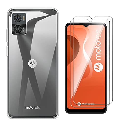 QFSM Schutzhülle Hülle für Motorola Moto E22i (6.5") + 2 Stück Tempered Glass Schutzfolie - Transparent Weich Silikon Flexibel TPU Handyhülle Tasche Case - Clear von QFSM
