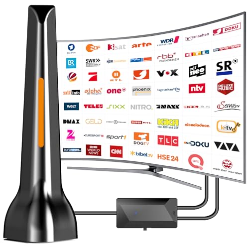 DVBT2 Antenne mit Verstärker innen, Digitale Zimmerantenne für Fernseher-Kanälen ausgestattet, einen starken Magnetfuß und bietet einen 360° Empfang,Unterstützt 4K/1080P-Alle TV-Geräte DAB/UHF/VHF DVBT2 Antenne mit Verstärker innen, Digitale Zimmerantenne für Fernseher-Kanälen ausgestattet, einen starken Magnetfuß und bietet einen 360° Empfang,Unterstützt 4K/1080P-Alle TV-Geräte DAB/UHF/VHF von QGClearSO