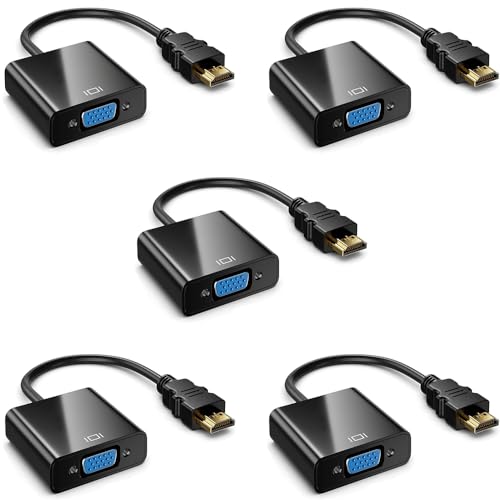 QGECEN HDMI to VGA, Gold-Plated HDMI to VGA Adapter (Male to Female) für Computer, Desktop, Laptop, PC, Monitor, Projektor, HDTV, Chromebook, Raspberry Pi, Roku, PS3, Xbox, Kamera und More... (5 von QGECEN