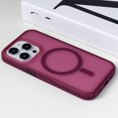 QGGNMGT Farbige kabellose Ladehülle für iPhone 16 13 12 15 14Pro 13Pro Max, magnetisch, mattiert, Schutzhülle, Weinrot, für iPhone 13ProMax (6,7 Zoll) von QGGNMGT