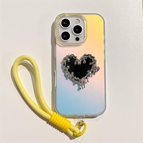 QGGNMGT Luxus-Handyhülle mit Umhängeband und Herzmotiv für iPhone 14 13 15 16 Pro Max, Make-up-Spiegel, stoßfeste Schutzhülle auf der Rückseite, gelb, für iPhone 16 Pro Max QGGNMGT Luxus-Handyhülle mit Umhängeband und Herzmotiv für iPhone 14 13 15 16 Pro Max, Make-up-Spiegel, stoßfeste Schutzhülle auf der Rückseite, gelb, für iPhone 16 Pro Max von QGGNMGT
