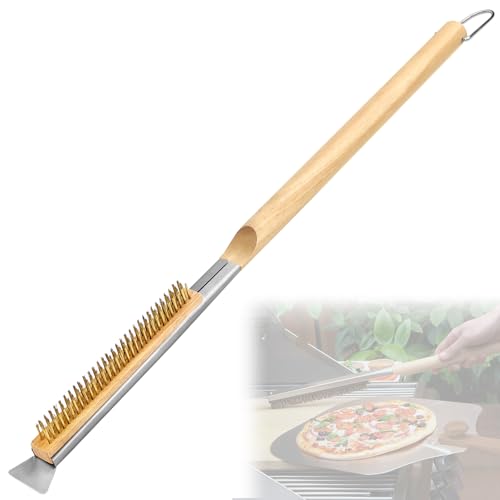 Pizzaofen Bürste 66cm mit Edelstahlschaber und Messingborsten, Holzgriff Ofenbürste, Outdoor Pizzaofen Zubehör, Pizzastein Bürste Set, Grill Reinigungsbürste für Außen- und Innenöfen Pizzaofen Bürste 66cm mit Edelstahlschaber und Messingborsten, Holzgriff Ofenbürste, Outdoor Pizzaofen Zubehör, Pizzastein Bürste Set, Grill Reinigungsbürste für Außen- und Innenöfen von QGGTQG