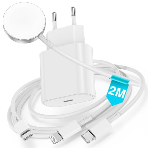 3 in 1 Ladekabel für Apple Watch und iPhone, USB C iPhone Ladegerät und Kabel 2m, Typ C Charger Adapter Stecker Original für iPhone 16/15 Pro Max/14 Plus/13/12/11/X,iWatch Series SE/9/8/7/6/5/4/Ultra von QGRHO