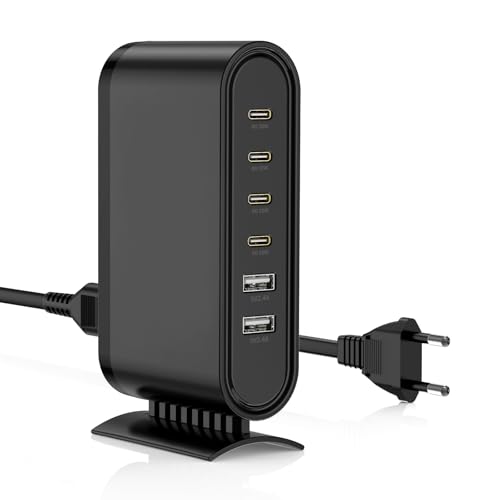USB C Ladegerät Mehrfach, 6-Port Ladestation Ladestecker mit 4 USB-C und 2 USB-A, PD Power Adapter Stecker Schnellladegerät Netzteil mit Kabel für iPhone 16 15 14 Pro Max/Plus,MacBook, iPad, Samsung von QGRHO