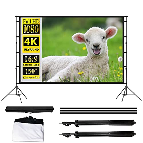 Beamer Leinwand 150" mit Faltbarem Standfuß Projektionsleinwand 16:9 Tragbare Projektor Bildschirm 150 Zoll Rolloleinwand für Garten Leinwand Beamer von QGUQSSL