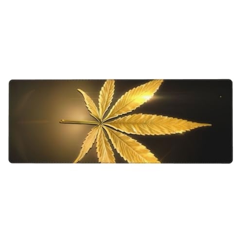 QGWDYYJQ Mauspad mit goldenem Cannabis-Druck, 30 x 80 cm, Tastatur-Pad, Schreibtisch-Schutz-Pad QGWDYYJQ Mauspad mit goldenem Cannabis-Druck, 30 x 80 cm, Tastatur-Pad, Schreibtisch-Schutz-Pad von QGWDYYJQ