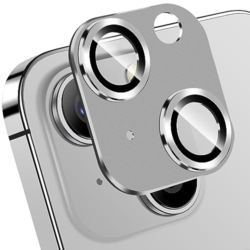 QHOHQ 3 Stück, Kameraschutz für iPhone 15 [6,1 Zoll] / iPhone 15 Plus [6,7 Zoll], Zinklegierung Einteilige Kamera Panzer Schutz Glas, [Aktualisierte Fassung], Ultra HD, Bruchsicher - Silber von QHOHQ