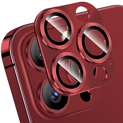 QHOHQ 3 Stück, Kameraschutz für iPhone 15 Pro Max [6,7 Zoll] / iPhone15 Pro [6,1 Zoll], Zinklegierung Einteilige Kamera Panzer Schutz Glas, [Aktualisierte Fassung], Ultra HD, Bruchsicher -Burgunderrot von QHOHQ