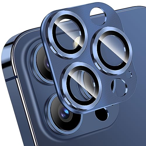 QHOHQ 3 Stück, Kameraschutz für iPhone 15 Pro Max [6,7 Zoll] / iPhone15 Pro [6,1 Zoll], Zinklegierung Einteilige Kamera Panzer Schutz Glas, [Aktualisierte Fassung], Ultra HD, Bruchsicher - Dunkelblau von QHOHQ