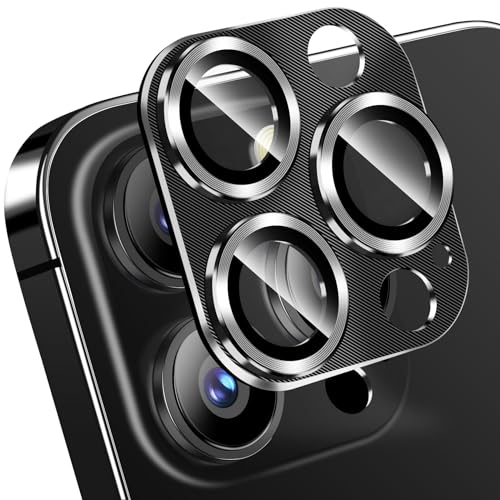 QHOHQ 3 Stück, Kameraschutz für iPhone 15 Pro Max [6,7 Zoll] / iPhone15 Pro [6,1 Zoll], Zinklegierung Einteilige Kamera Panzer Schutz Glas, [Aktualisierte Fassung], Ultra HD, Bruchsicher - Schwarz von QHOHQ