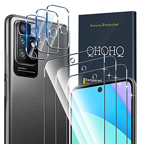 QHOHQ 3 Stück Panzer Schutz Glas Schutzfolie für Xiaomi Redmi 10 ＆ Redmi 10 Prime (Not fit Redmi Note 10) mit 3 Stück Kamera Schutzfolie, 9H Härte, Ultra-HD, Anti-Kratz, Einfach Installieren von QHOHQ