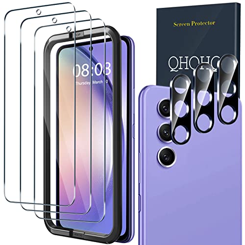 QHOHQ 3 Stück Panzer Schutz Glas für Samsung Galaxy A54 5G mit 3 Stück Kamera Panzer folie, 9H Härte, Ultra-HD Displayschutzfolie, Anti-Kratz, Anti-Blasenfrei, Einfach Installieren von QHOHQ