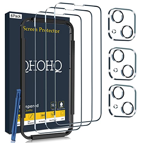 QHOHQ 3 Stück Panzer Schutz Glas für iPhone 14 Plus 6.7" mit 3 Stück Kamera Panzer folie, 9H Härte, Ultra-HD, Anti-Kratz, 0.33mm Ultra-Klar, Hülle Freundllich, mit [Einfachem Montagerahmen] von QHOHQ