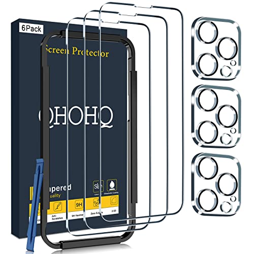 QHOHQ 3 Stück Panzer Schutz Glas für iPhone 14 Pro Max 6.7 Inch und 3 Stück Kameraschutz, 9H Härte Panzerfolie Schutzfolie, HD Displayschutz Folie, Anti-Kratzer, Bläschenfrei von QHOHQ